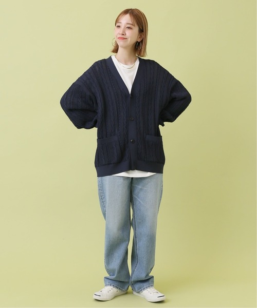 B.C STOCK(ベーセーストック)の「【洗えるニット】COTTON LIKE 透かし編み メッシュニットカーディガン(カーディガン/ボレロ・メンズ・モスグリーン/ホワイト/ネイビー・MEDIUM/LARGE)」の10枚目の写真