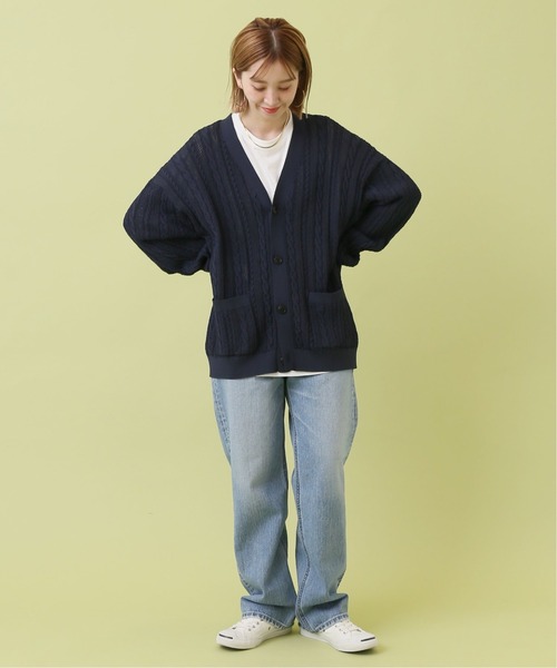 B.C STOCK(ベーセーストック)の「【洗えるニット】COTTON LIKE 透かし編み メッシュニットカーディガン(カーディガン/ボレロ・メンズ・モスグリーン/ホワイト/ネイビー・MEDIUM/LARGE)」の11枚目の写真