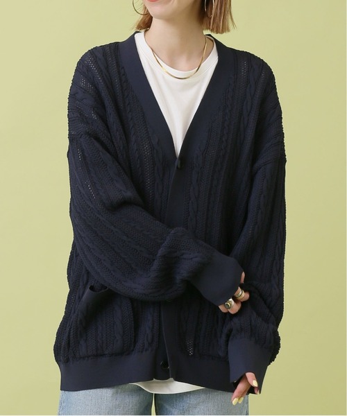 B.C STOCK(ベーセーストック)の「【洗えるニット】COTTON LIKE 透かし編み メッシュニットカーディガン(カーディガン/ボレロ・メンズ・モスグリーン/ホワイト/ネイビー・MEDIUM/LARGE)」の14枚目の写真