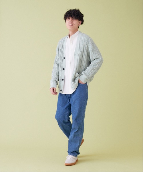 B.C STOCK(ベーセーストック)の「【洗えるニット】COTTON LIKE 透かし編み メッシュニットカーディガン(カーディガン/ボレロ・メンズ・モスグリーン/ホワイト/ネイビー・MEDIUM/LARGE)」の19枚目の写真