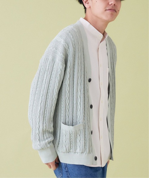 B.C STOCK(ベーセーストック)の「【洗えるニット】COTTON LIKE 透かし編み メッシュニットカーディガン(カーディガン/ボレロ・メンズ・モスグリーン/ホワイト/ネイビー・MEDIUM/LARGE)」の21枚目の写真