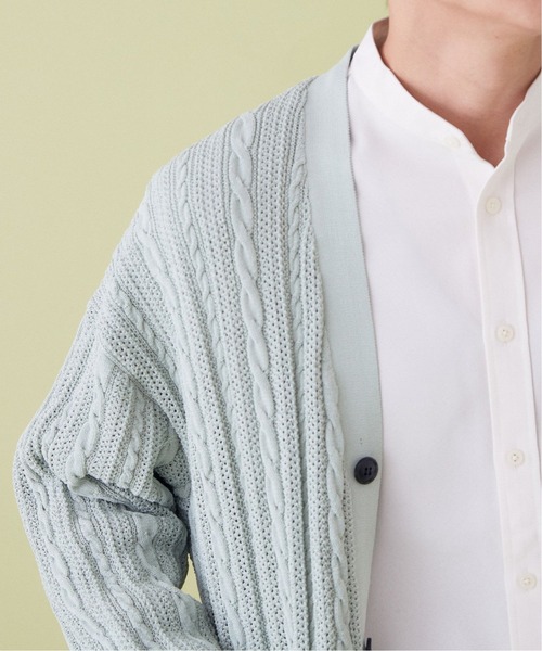 B.C STOCK(ベーセーストック)の「【洗えるニット】COTTON LIKE 透かし編み メッシュニットカーディガン(カーディガン/ボレロ・メンズ・モスグリーン/ホワイト/ネイビー・MEDIUM/LARGE)」の22枚目の写真
