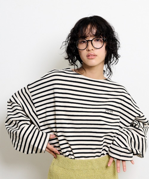 THE YOn（ザヨン）の「胸ロゴ刺繍ルーズフィットロングスリーブバスクシャツ（Tシャツ/カットソー・レディース・グリーン/ラベンダー/オレンジ/ホワイト×ブラック・FREE）」の5枚目の写真