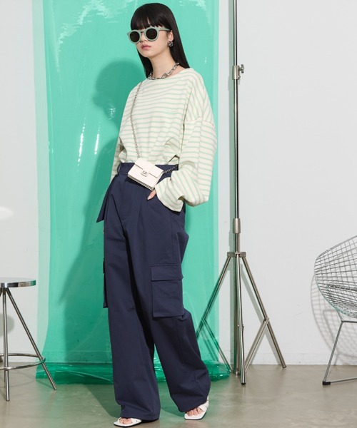 THE YOn（ザヨン）の「胸ロゴ刺繍ルーズフィットロングスリーブバスクシャツ（Tシャツ/カットソー・レディース・グリーン/ラベンダー/オレンジ/ホワイト×ブラック・FREE）」の21枚目の写真