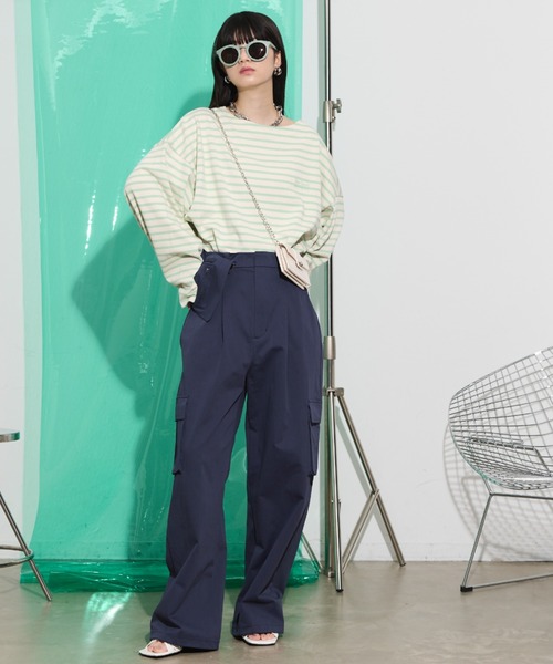 THE YOn（ザヨン）の「胸ロゴ刺繍ルーズフィットロングスリーブバスクシャツ（Tシャツ/カットソー・レディース・グリーン/ラベンダー/オレンジ/ホワイト×ブラック・FREE）」の22枚目の写真