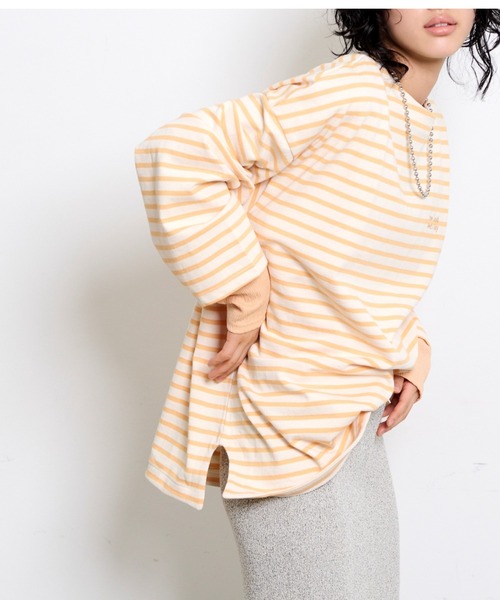 THE YOn（ザヨン）の「胸ロゴ刺繍ルーズフィットロングスリーブバスクシャツ（Tシャツ/カットソー・レディース・グリーン/ラベンダー/オレンジ/ホワイト×ブラック・FREE）」の15枚目の写真