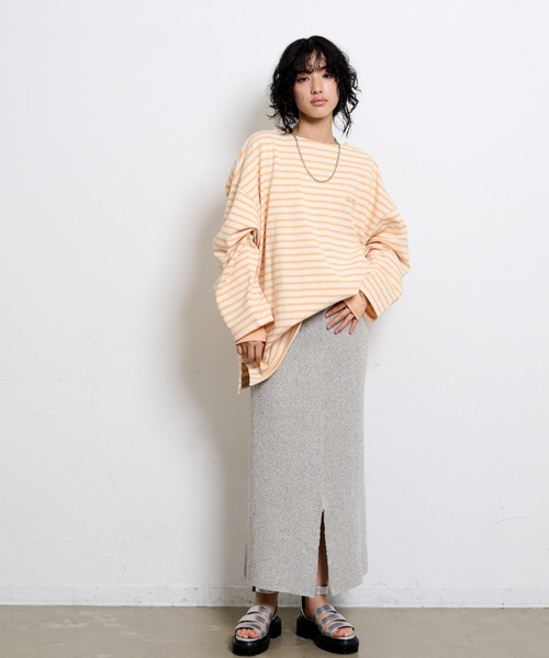 THE YOn（ザヨン）の「胸ロゴ刺繍ルーズフィットロングスリーブバスクシャツ（Tシャツ/カットソー・レディース・グリーン/ラベンダー/オレンジ/ホワイト×ブラック・FREE）」の13枚目の写真