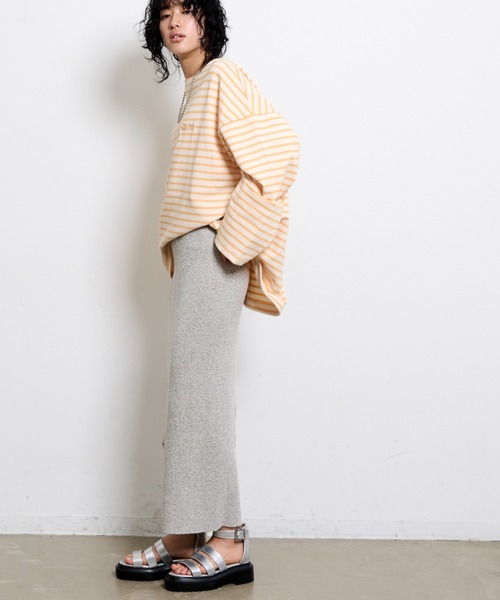 THE YOn（ザヨン）の「胸ロゴ刺繍ルーズフィットロングスリーブバスクシャツ（Tシャツ/カットソー・レディース・グリーン/ラベンダー/オレンジ/ホワイト×ブラック・FREE）」の14枚目の写真