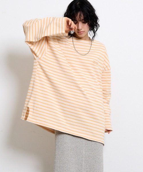 THE YOn（ザヨン）の「胸ロゴ刺繍ルーズフィットロングスリーブバスクシャツ（Tシャツ/カットソー・レディース・グリーン/ラベンダー/オレンジ/ホワイト×ブラック・FREE）」の16枚目の写真