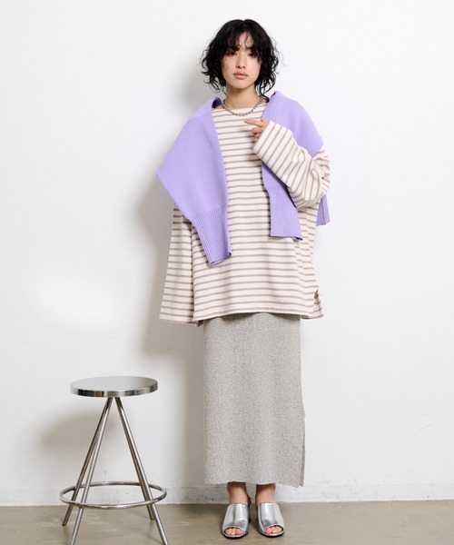 THE YOn（ザヨン）の「胸ロゴ刺繍ルーズフィットロングスリーブバスクシャツ（Tシャツ/カットソー・レディース・グリーン/ラベンダー/オレンジ/ホワイト×ブラック・FREE）」の9枚目の写真