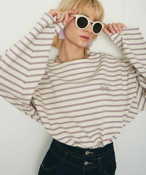 THE YOn（ザヨン）の「胸ロゴ刺繍ルーズフィットロングスリーブバスクシャツ（Tシャツ/カットソー・レディース・グリーン/ラベンダー/オレンジ/ホワイト×ブラック・FREE）」の12枚目の写真