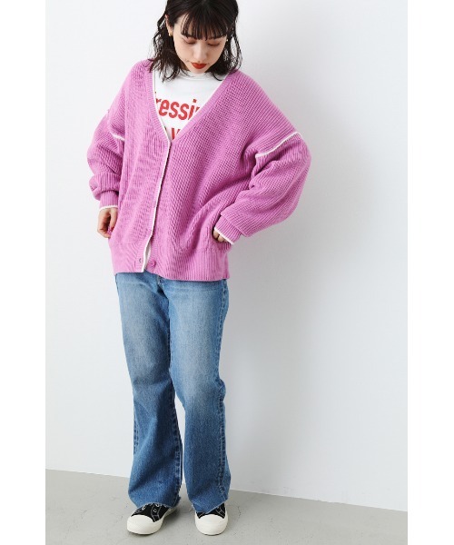 RODEO CROWNS WIDE BOWL（ロデオクラウンズワイドボウル）の「ラインニットカーディガン（カーディガン/ボレロ・レディース・グリーン/アイボリー/ライトイエロー/ライトパープル・FREE）」の17枚目の写真