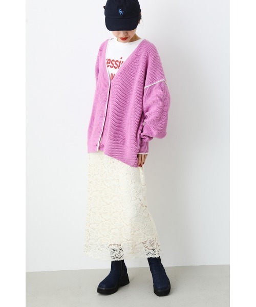 RODEO CROWNS WIDE BOWL（ロデオクラウンズワイドボウル）の「ラインニットカーディガン（カーディガン/ボレロ・レディース・グリーン/アイボリー/ライトイエロー/ライトパープル・FREE）」の5枚目の写真