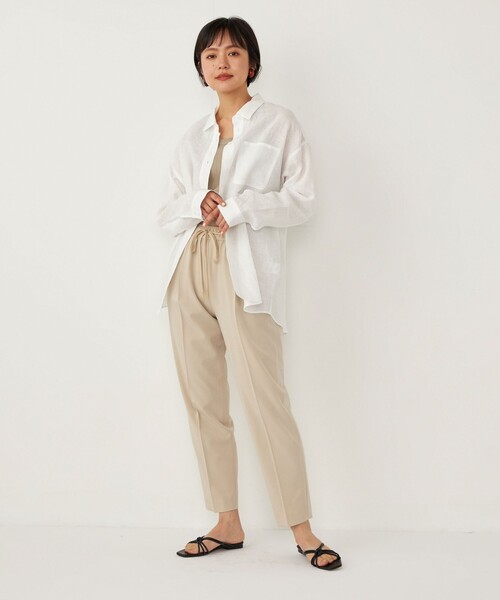美品＊シップス パールモチーフブラウス＆ドアーズ テーパードパンツ ネイビー38 SHIPS シップス ネイビー スラック 36 コットン テーパード