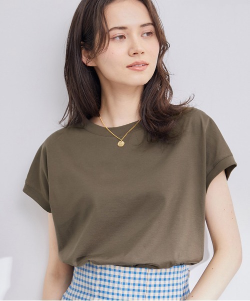 ROPE'（ロペ）の「【新色追加】【洗える】アームレットキャップスリーブTシャツ（Tシャツ/カットソー・レディース・ホワイト/クリーム/ブルー系その他5/ホワイト系その他2/ブラック/カーキ/ブラック系その他/ベージュ・38）」の7枚目の写真