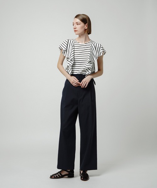 ✨未使用級 アルアバイル ラッフルスリーブプルオーバー 2023モデル ボーダー allureville（アルアバイル）の「ラッフルスリーブプルオーバー