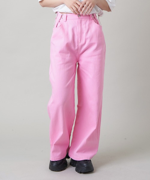 SPINNS(スピンズ)の「ウエストフック付き ツイルワイドパンツ(その他パンツ・レディース・ブラウン/ホワイト/ピンク/カーキ/ブラック・ONESIZE)」の5枚目の写真