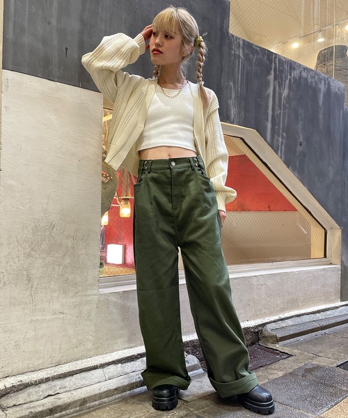 SPINNS(スピンズ)の「ウエストフック付き ツイルワイドパンツ(その他パンツ・レディース・ブラウン/ホワイト/ピンク/カーキ/ブラック・ONESIZE)」の8枚目の写真
