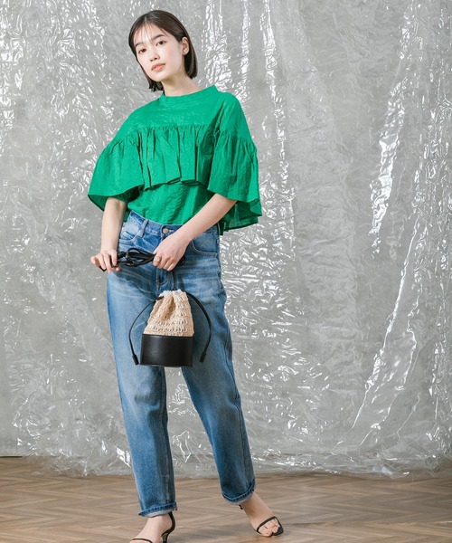 Gready Brilliant（グレディブリリアン）の「チュール付きカゴバッグ（かごバッグ・レディース・ベージュ・FREE）」の4枚目の写真