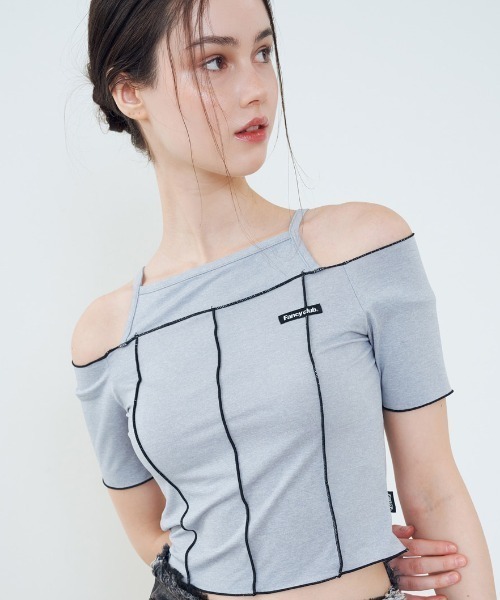 FANCY CLUB(ファンシークラブ)の「A'GEM/9 × .kom『 FANCY CLUB/ファンシークラブ』 CUT-OUT OFF SHOURDER/カットアウトオフショルダー(Tシャツ/カットソー・レディース・ブラック/グレー・FREE)」の10枚目の写真