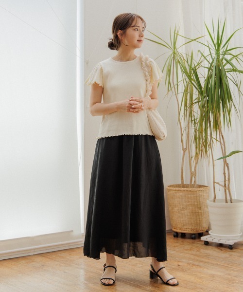 flower（フラワー）の「ラッフルスリーブティーズ（Tシャツ/カットソー・レディース・アイボリー/ブラック/ベージュ・FREE）」の8枚目の写真