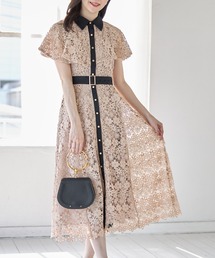 tocco closet | ベルト付き配色ケープライクフラワーレースシャツワンピース(ワンピース)