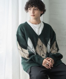 WEGO/モヘアライク総柄ビッグカーディガン