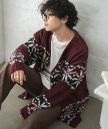 WEGO/モヘアライク総柄ビッグカーディガン