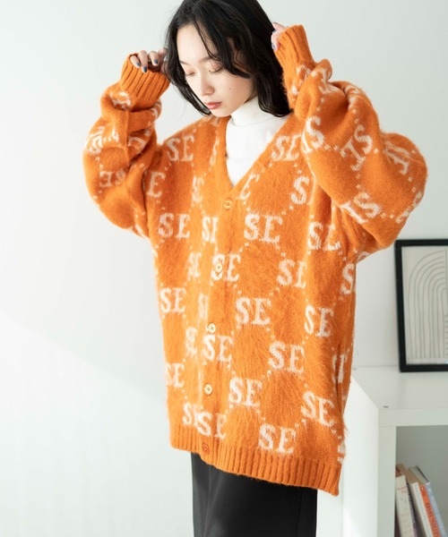 セール】WEGO/モヘアライク総柄ビッグカーディガン（カーディガン