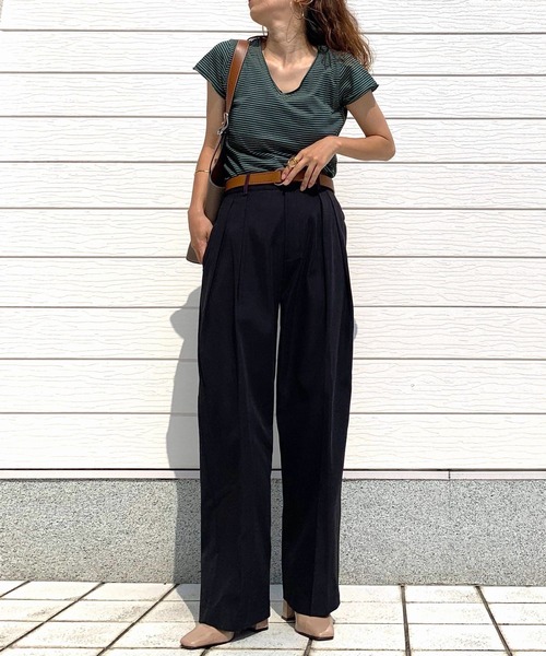 Q（キュー）の「デイリーVネックT（Tシャツ/カットソー・レディース・グリーン系/ピンク系/ブラック/ホワイト・MEDIUM）」の18枚目の写真