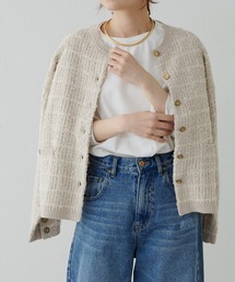 ツイードライクジャガードニットカーディガン