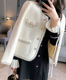 PIN（ピン）の「FLUFFY PEARL JACKET（ノーカラージャケット）」