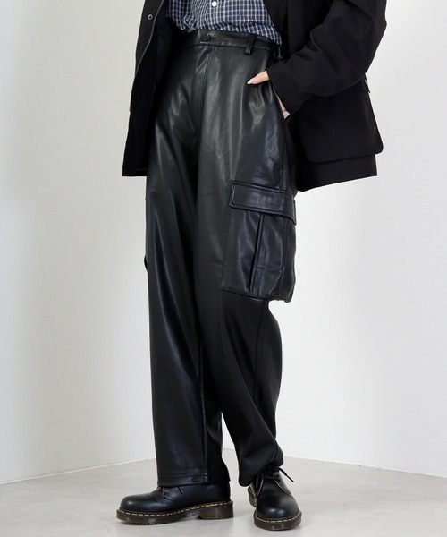 【気質アップ】 Synthetic leather UNISEX 合皮カーゴパンツ / pants cargo パンツ