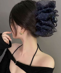 バレッタ　フランス製 レース風 ヘアクリップ 黒 レースクロスデザイン ヘアクリップ（バレッタ/ヘアクリップ