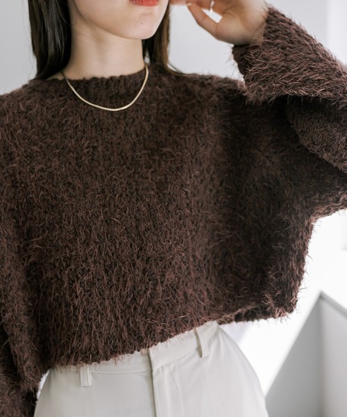 mystic（ミスティック）の「【4色展開】モールフェザーニット（ニット/セーター・レディース・ブラウン/ブルー/アイボリー/ブラック・FREE）」の5枚目の写真