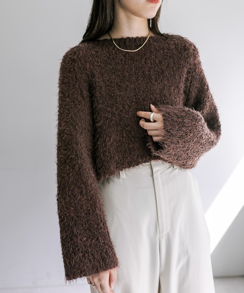 mystic（ミスティック）の「【4色展開】モールフェザーニット（ニット/セーター・レディース・ブラウン/ブルー/アイボリー/ブラック・FREE）」の7枚目の写真