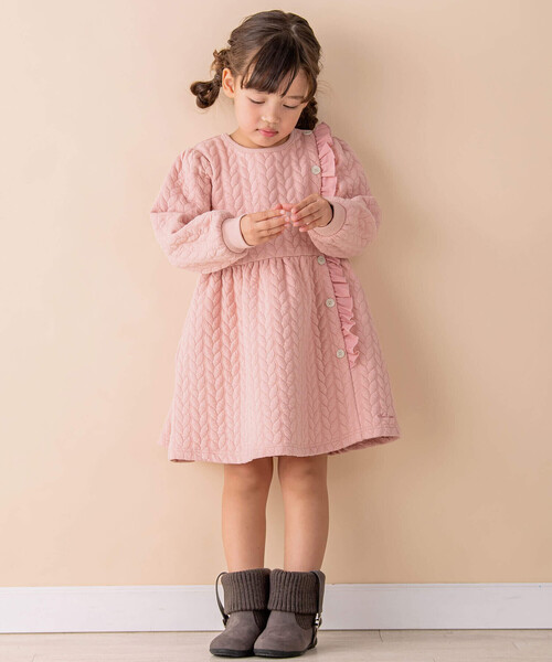 Noeil aime BeBe（ノイユエイムベベ）の「ケーブルジャガードマフラー付ワンピース(80~130cm)（ワンピース・キッズ・グリーン/ピンク・110cm/130cm/120cm/100cm/90cm/80ｃｍ）」の6枚目の写真