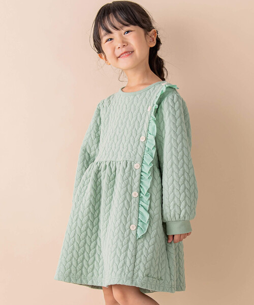 Noeil aime BeBe（ノイユエイムベベ）の「ケーブルジャガードマフラー付ワンピース(80~130cm)（ワンピース・キッズ・グリーン/ピンク・110cm/130cm/120cm/100cm/90cm/80ｃｍ）」の7枚目の写真