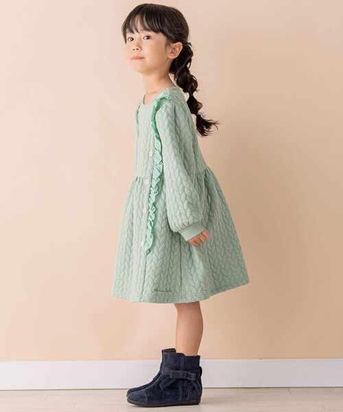 Noeil aime BeBe（ノイユエイムベベ）の「ケーブルジャガードマフラー付ワンピース(80~130cm)（ワンピース・キッズ・グリーン/ピンク・110cm/130cm/120cm/100cm/90cm/80ｃｍ）」の8枚目の写真
