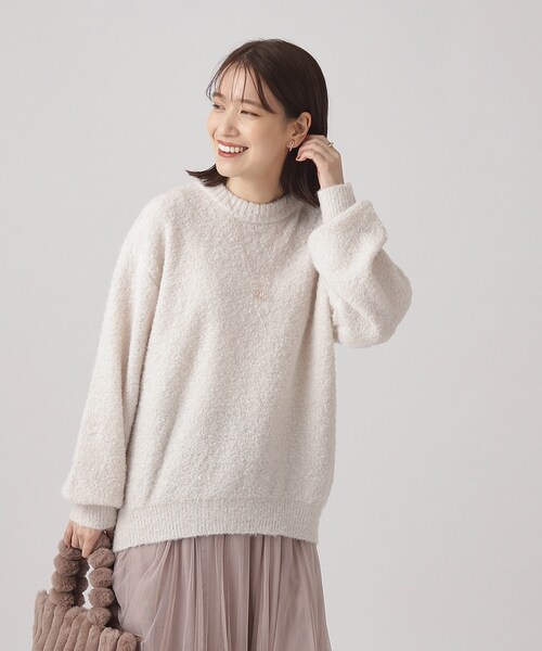 SHOO・LA・RUE（シューラルー）の「◆【体型カバー】ふわふわブークレトップス（ニット/セーター・レディース・ブラウン系その他/イエロー/アイボリー/サックスブルー・00）」の12枚目の写真