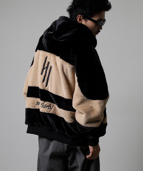 RE730(アールイーセブンサーティー)の「Eco fur color blouson / エコファー配色ブルゾン unisex(ブルゾン・メンズ・ブラック/グリーン/ピンク/ベージュ・L/M/XL)」の8枚目の写真