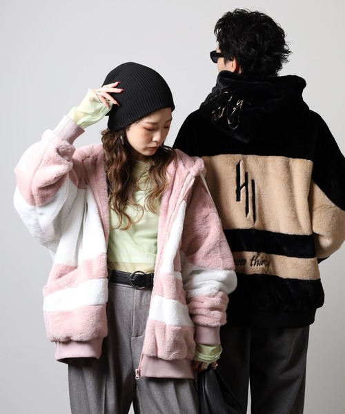 RE730(アールイーセブンサーティー)の「Eco fur color blouson / エコファー配色ブルゾン unisex(ブルゾン・メンズ・ブラック/グリーン/ピンク/ベージュ・L/M/XL)」の6枚目の写真