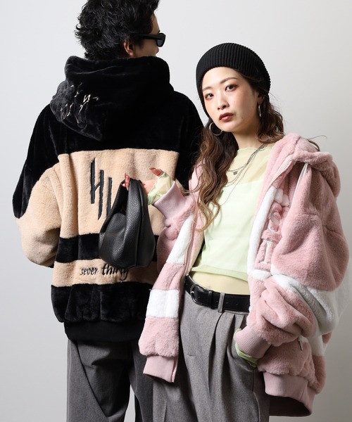 RE730(アールイーセブンサーティー)の「Eco fur color blouson / エコファー配色ブルゾン unisex(ブルゾン・メンズ・ブラック/グリーン/ピンク/ベージュ・L/M/XL)」の7枚目の写真