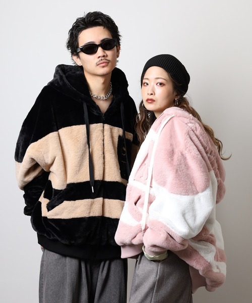 RE730(アールイーセブンサーティー)の「Eco fur color blouson / エコファー配色ブルゾン unisex(ブルゾン・メンズ・ブラック/グリーン/ピンク/ベージュ・L/M/XL)」の5枚目の写真