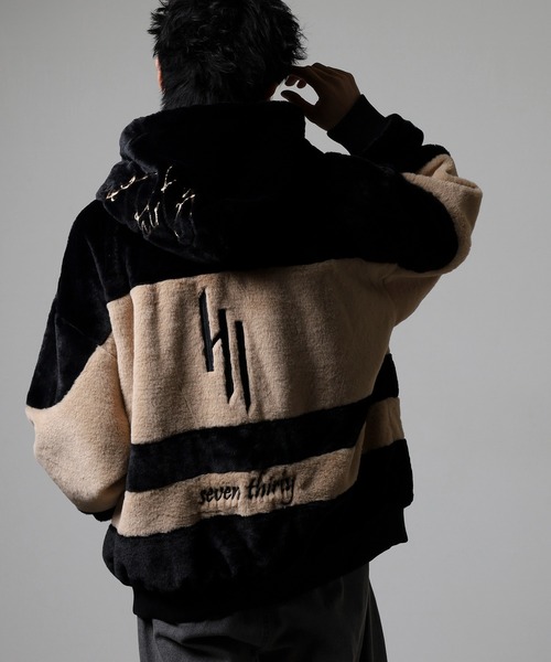 RE730(アールイーセブンサーティー)の「Eco fur color blouson / エコファー配色ブルゾン unisex(ブルゾン・メンズ・ブラック/グリーン/ピンク/ベージュ・L/M/XL)」の13枚目の写真