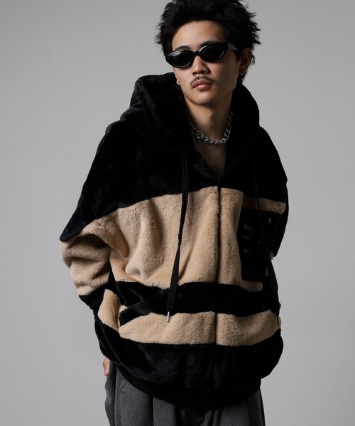 RE730(アールイーセブンサーティー)の「Eco fur color blouson / エコファー配色ブルゾン unisex(ブルゾン・メンズ・ブラック/グリーン/ピンク/ベージュ・L/M/XL)」の10枚目の写真