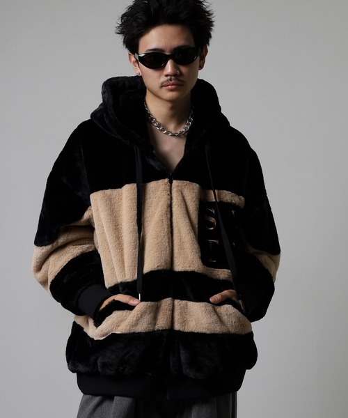 RE730(アールイーセブンサーティー)の「Eco fur color blouson / エコファー配色ブルゾン unisex(ブルゾン・メンズ・ブラック/グリーン/ピンク/ベージュ・L/M/XL)」の11枚目の写真