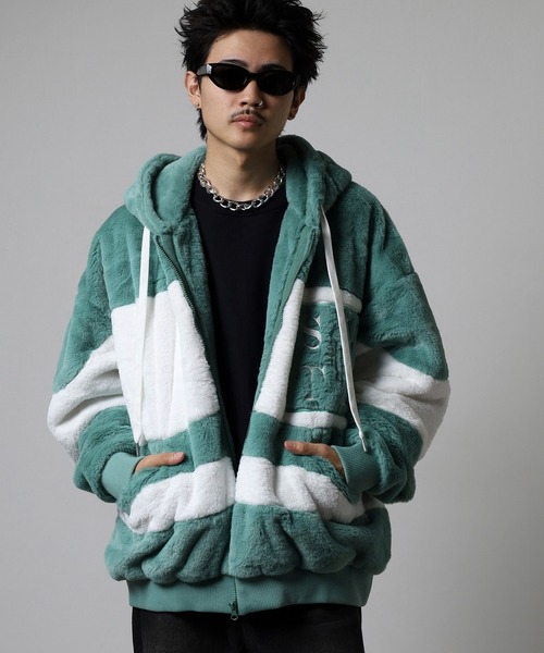 RE730(アールイーセブンサーティー)の「Eco fur color blouson / エコファー配色ブルゾン unisex(ブルゾン・メンズ・ブラック/グリーン/ピンク/ベージュ・L/M/XL)」の19枚目の写真