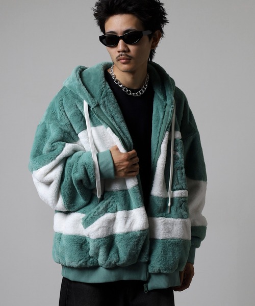 RE730(アールイーセブンサーティー)の「Eco fur color blouson / エコファー配色ブルゾン unisex(ブルゾン・メンズ・ブラック/グリーン/ピンク/ベージュ・L/M/XL)」の20枚目の写真