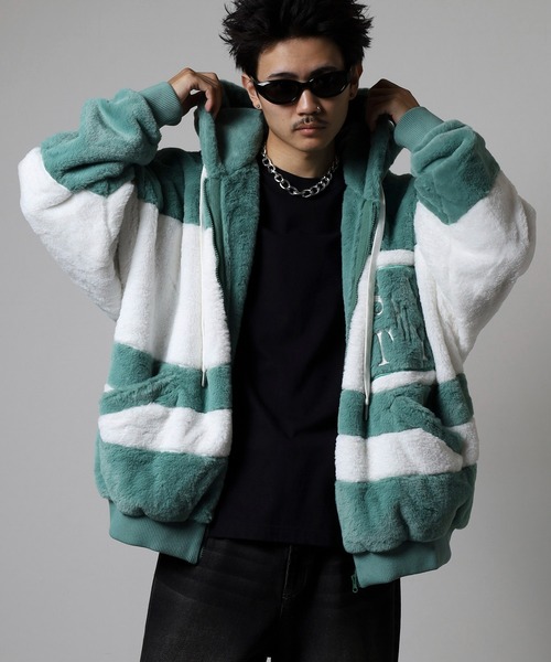 RE730(アールイーセブンサーティー)の「Eco fur color blouson / エコファー配色ブルゾン unisex(ブルゾン・メンズ・ブラック/グリーン/ピンク/ベージュ・L/M/XL)」の18枚目の写真